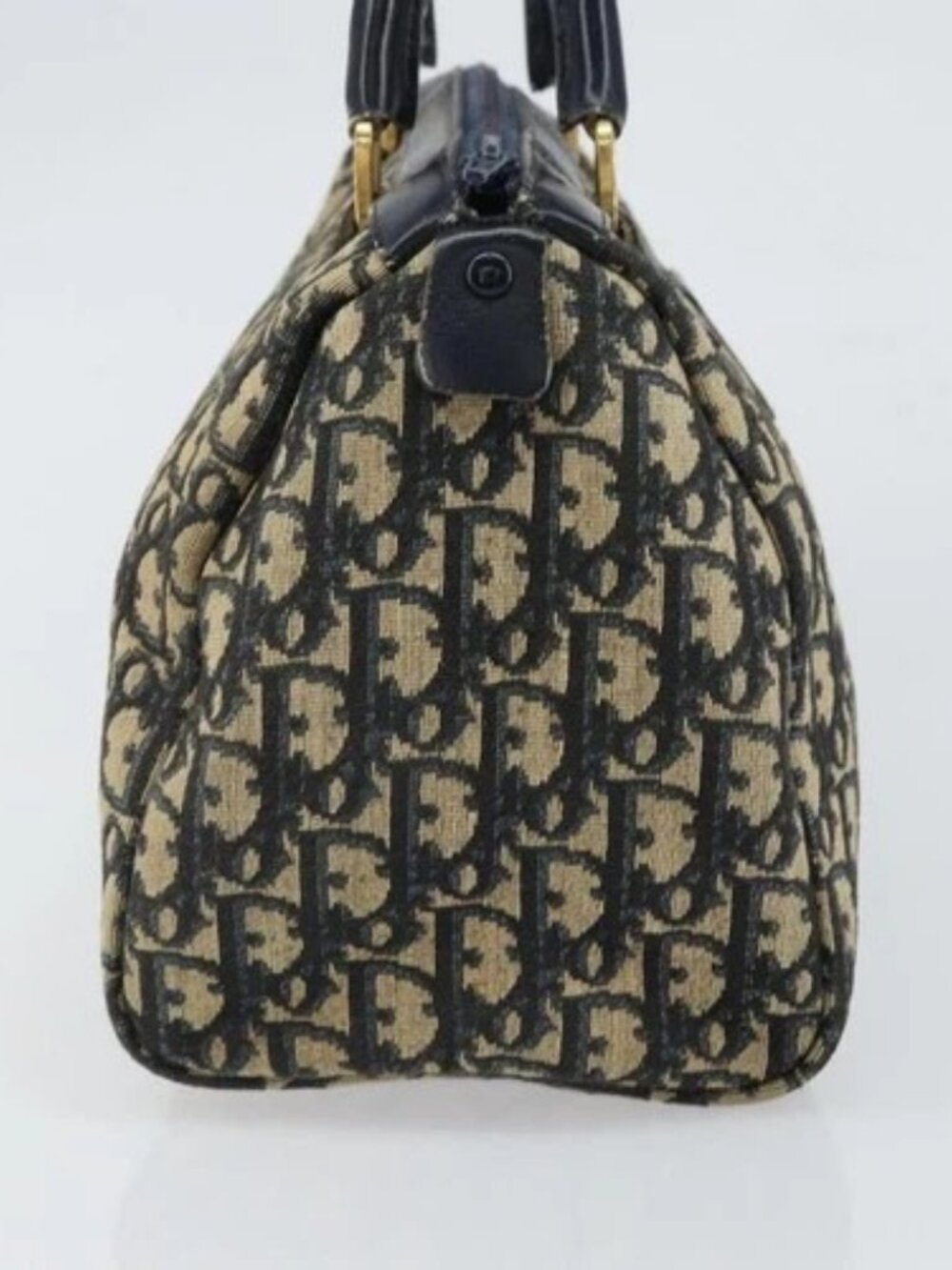 Christian Dior Trotter Canvas Boston Bag Navy Gold - Picture 4 of 16